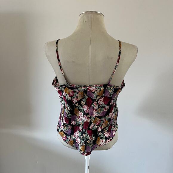 Vtg Y2K 2000s Dark Floral Lace Trim Cami Tank Top Wmns M Whimsgoth Fairycore - Picture 5 of 7